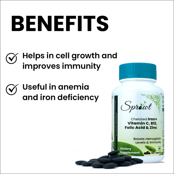 Sprowt Chelated Iron + Vitamin C, B12, Folic Acid & Zinc Tablets - Distacart