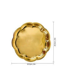 Thumbnail for Spillbox Gold-Toned Brass Zig Zag Round Thali Round Pooja Essential - Distacart