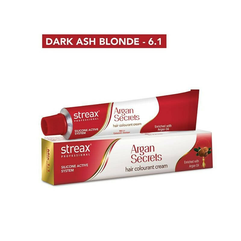 Streax Professional Argan Secrets Hair Colourant Cream - Dark Ash Blonde 6.1 - Distacart