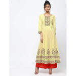 Thumbnail for Cheera Lemon Yellow Kalidar Anarkali Foil Print Kurta