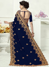 Thumbnail for Panash Trends Women's Blue Silk Heavy Embroidery Saree