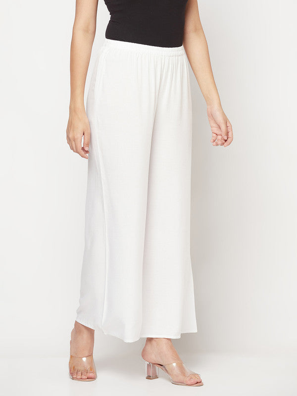 Aniyah Rayon Flared Slip-On White Palazzo