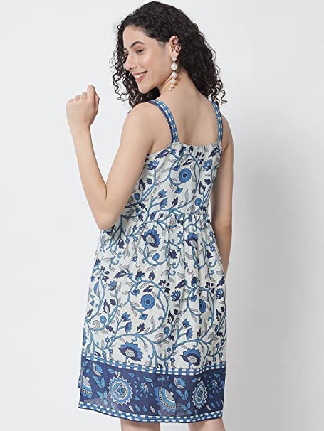 NOZ2TOZ Blue Floral Printed Dress - Distacart