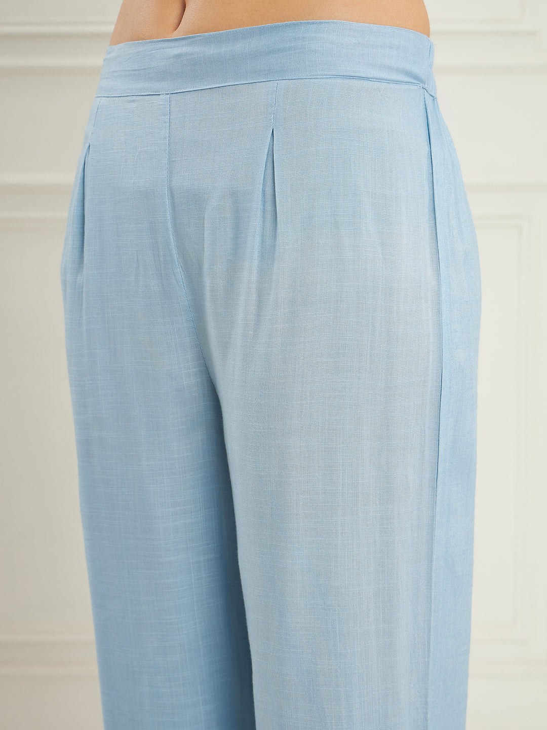 InWeave Women's Pastel Blue Solid V Neck Kurta Pant Set - Distacart