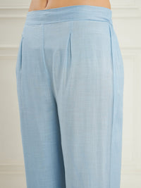 Thumbnail for InWeave Women's Pastel Blue Solid V Neck Kurta Pant Set - Distacart