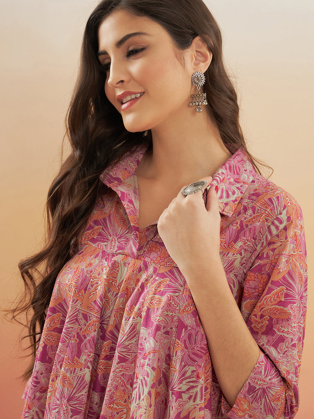 InWeave Women's Pink Coral Floral Print Flared Dress - Distacart