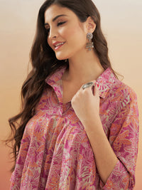 Thumbnail for InWeave Women's Pink Coral Floral Print Flared Dress - Distacart