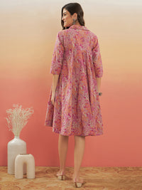 Thumbnail for InWeave Women's Pink Coral Floral Print Flared Dress - Distacart