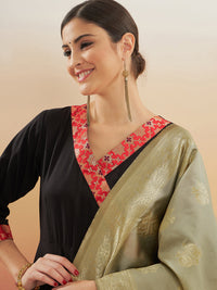 Thumbnail for InWeave Women's Black Red Border Anarkali W Golden Wedding Brocade Dupatta - Distacart