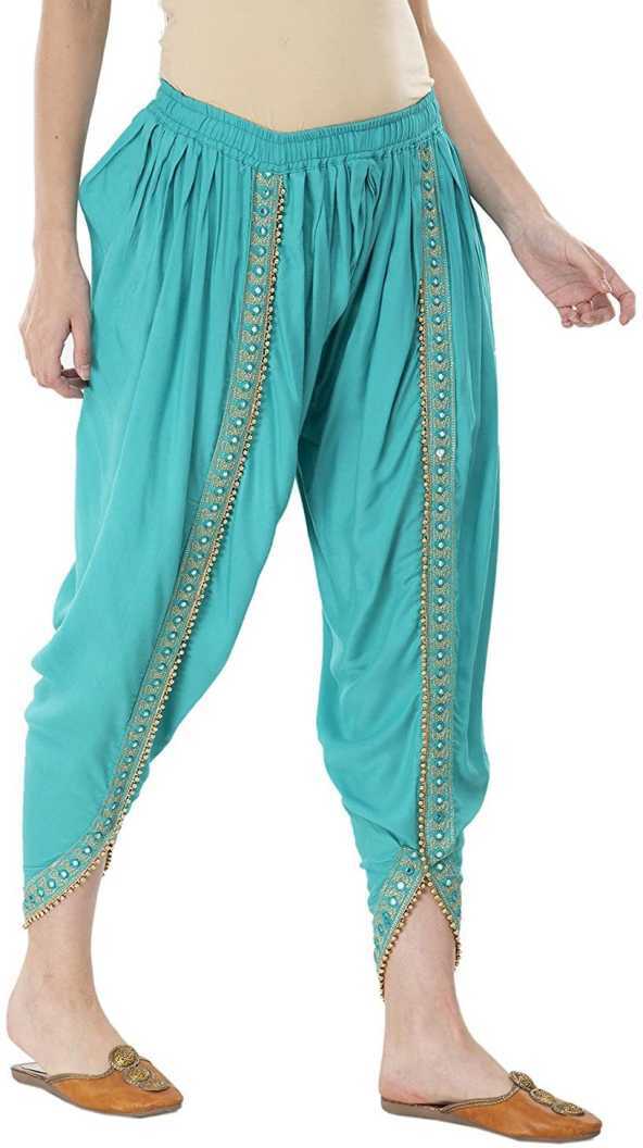 PAVONINE Rama Green Color Embellished Beetel Rayon Fabric Patiala For Women & Girls - Distacart