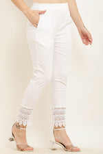 Thumbnail for PAVONINE White Color Leaf Kirosia Lace Hem Cotton Fabric Palazzo For Women - Distacart