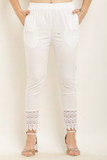 Thumbnail for PAVONINE White Color Leaf Kirosia Lace Hem Cotton Fabric Palazzo For Women - Distacart