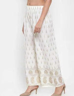 Thumbnail for PAVONINE Off-White Color Rayon Fabric Bhutta Print Palazzo For Women - Distacart