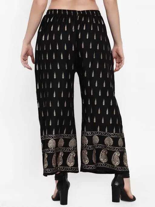 PAVONINE Black Color Rayon Fabric Bhutta Print Palazzo For Women - Distacart