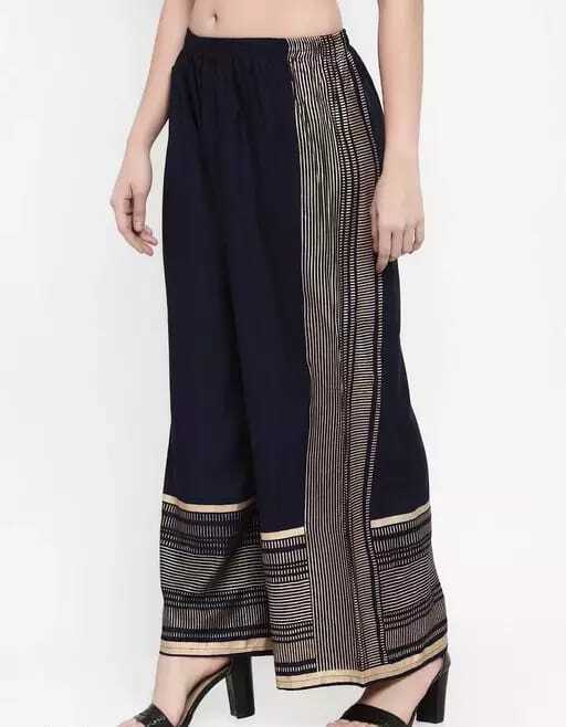 PAVONINE Navy Blue Color Rayon Fabric Side Print Palazzo For Women - Distacart