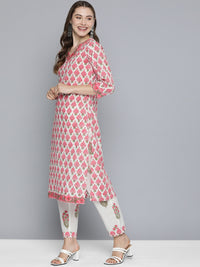 Thumbnail for HERE&NOW Women Floral Printed Regular Pure Cotton Kurta with Trousers & With Dupatta - Distacart