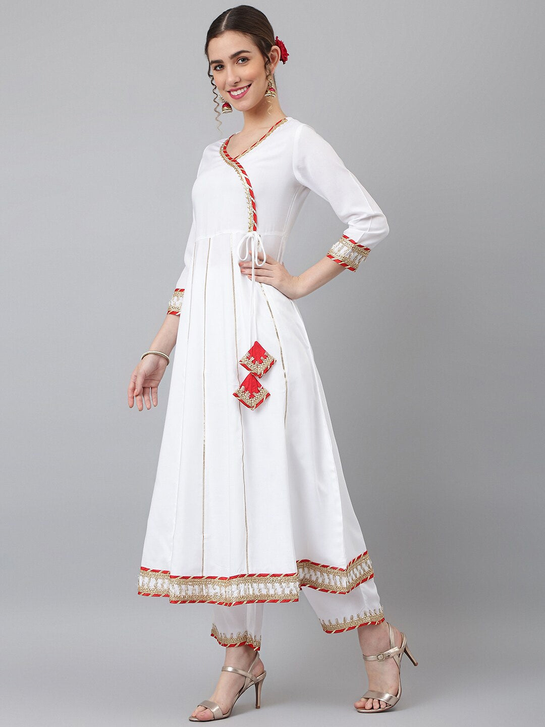 Khushal K Women White Angrakha Kurta with Palazzos & With Dupatta - Distacart