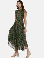 Thumbnail for Souchii Green Printed A-Line Dress - Distacart