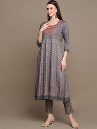 Thumbnail for HERE&NOW Ethnic Motifs Embroidered Anarkali Kurta with Trousers & Dupatta - Distacart