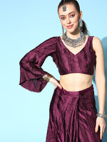 Thumbnail for Tikhi Imli Burgundy Accordion Pleated Ready to Wear Saree - Distacart