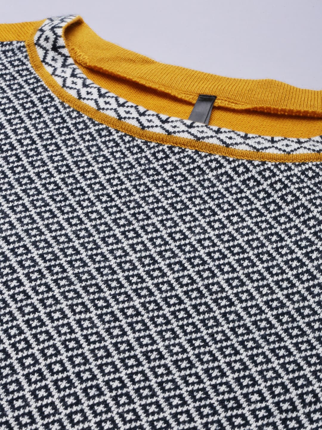 HERE&NOW Women Mustard Yellow & White Geometric Yoke Design Acrylic Winter Kurta - Distacart