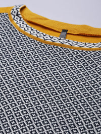Thumbnail for HERE&NOW Women Mustard Yellow & White Geometric Yoke Design Acrylic Winter Kurta - Distacart