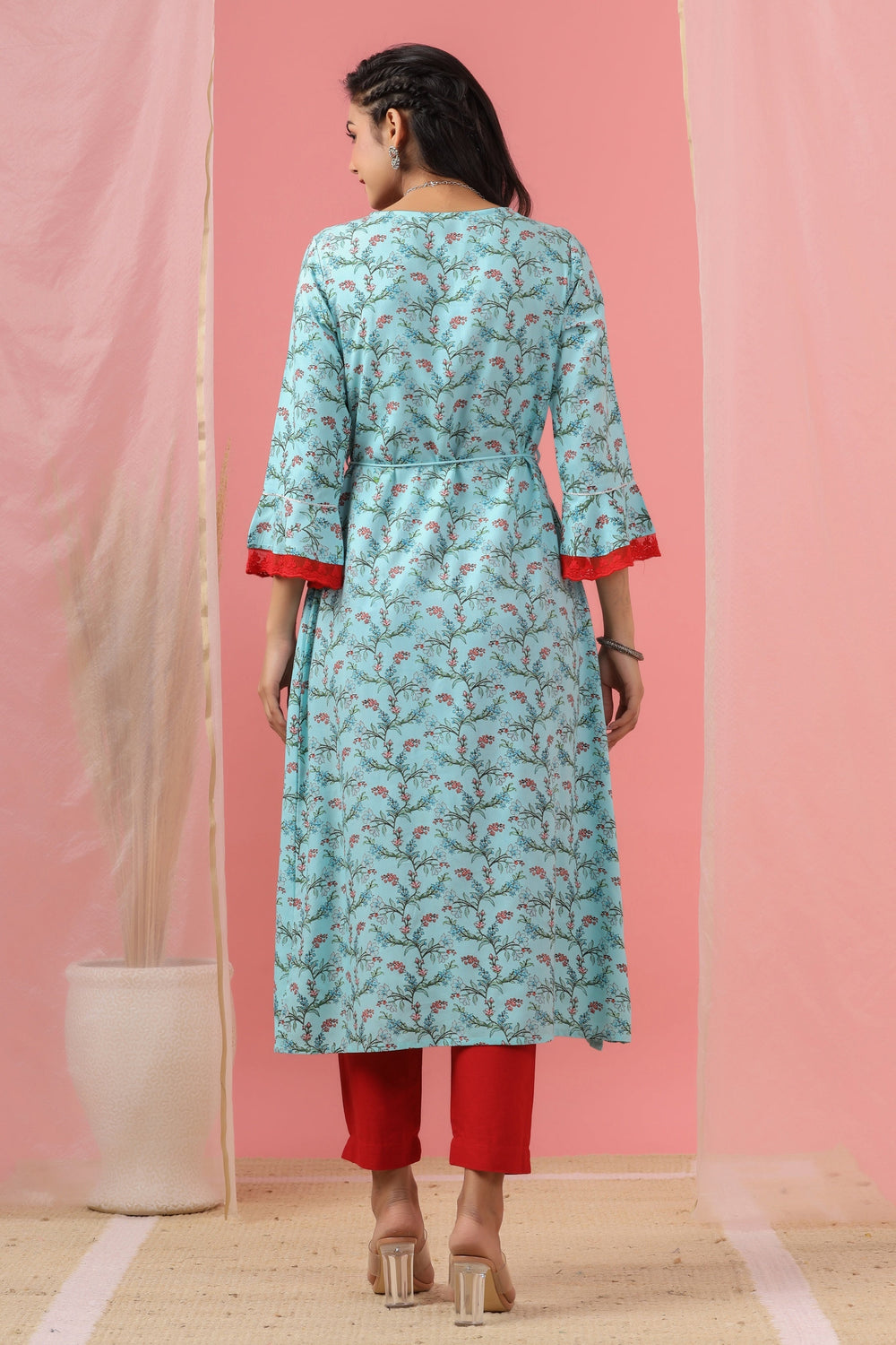 Juniper Women`s Skyblue Rayon Embroidered & Printed Flared Dress - Distacart