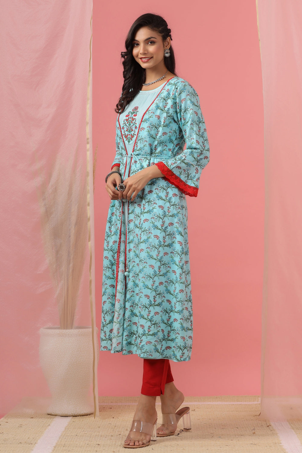 Juniper Women`s Skyblue Rayon Embroidered & Printed Flared Dress - Distacart