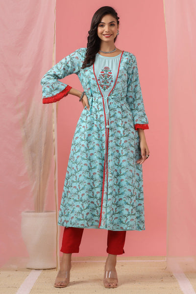 Juniper Women`s Skyblue Rayon Embroidered & Printed Flared Dress - Distacart