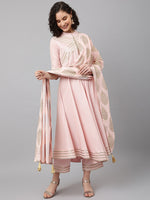 Thumbnail for Khushal K Band Collar Gotta Patti Anarkali Kurta With Palazzos & Dupatta - Distacart