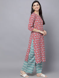 Thumbnail for HERE&NOW Women Maroon Printed Kurta With Palazzos - Distacart