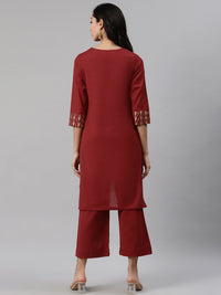 Thumbnail for Biba Women Red Solid Kurta with Palazzos - Distacart