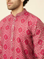 Thumbnail for Manyavar Geometric Printed Mandarin Collar Kurta & Churidar - Distacart