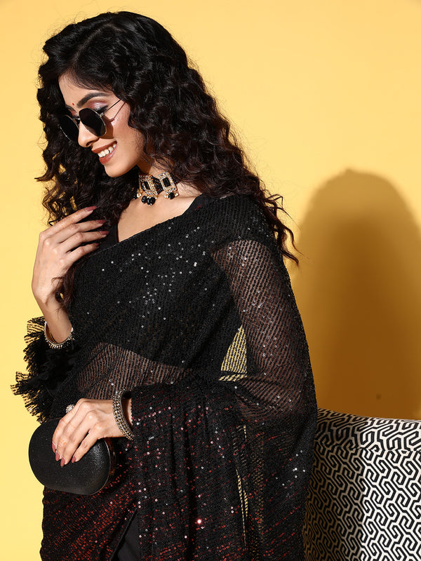 Tikhi Imli Woman Embellished Sequinned Satin Saree - Distacart