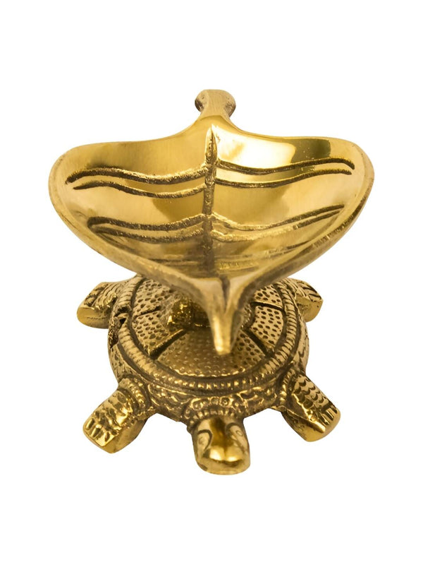 Spillbox Gold Toned Tortoise Leaf Diya - Distacart
