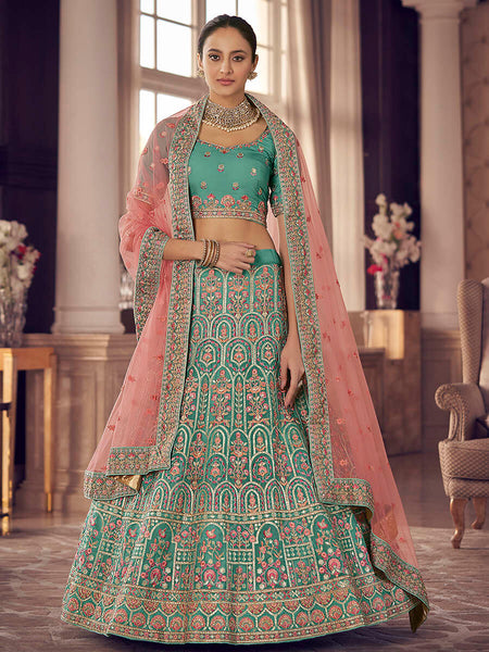 Myra Turquoise Organza Embroidered Designer Lehenga - Distacart