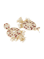 Thumbnail for Shoshaa Maroon Contemporary Gold-Plated Kundan Drop Earrings With Jhumkas Earrings Sets - Distacart
