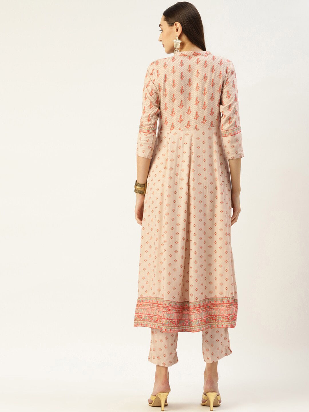 HERE&NOW Women Cream-Coloured Floral Embroidered Kurta with Trousers - Distacart