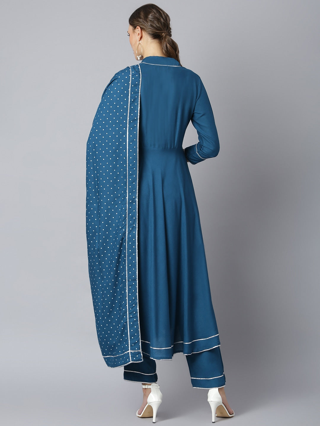 Khushal K Women Blue Regular Gotta Patti Kurta with Trousers & With Dupatta - Distacart