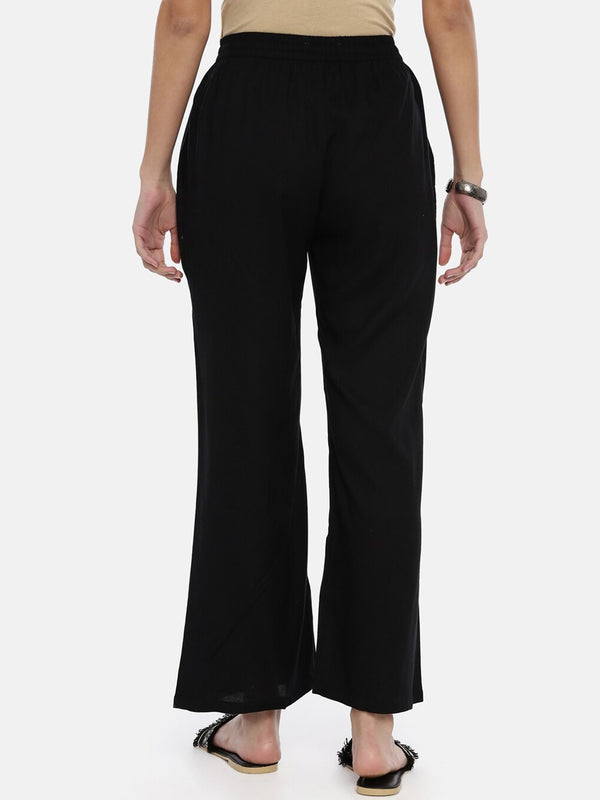 Souchii Black Solid Flared Palazzos - Distacart