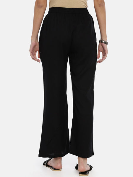 Souchii Black Solid Flared Palazzos - Distacart