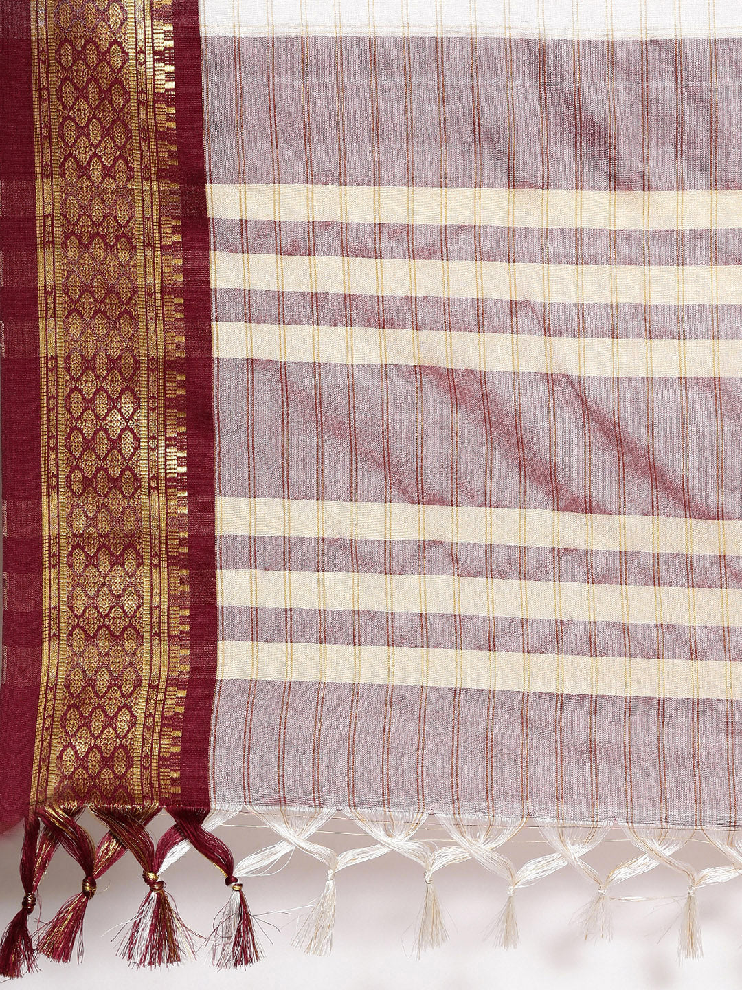 Kalini White & Maroon Checked Zari Silk Cotton Saree - Distacart