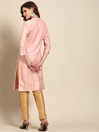 Thumbnail for Sangria Women Pink & Yellow Ethnic Motifs Printed Kurta - Distacart