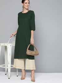 Thumbnail for HERE&NOW Women Green Pure Cotton Solid Kurta - Distacart
