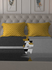 Thumbnail for MYTRIDENT Grey Melange White Geometric Cotton 144 TC Queen Bedsheet With 2 Pillow Covers - Distacart