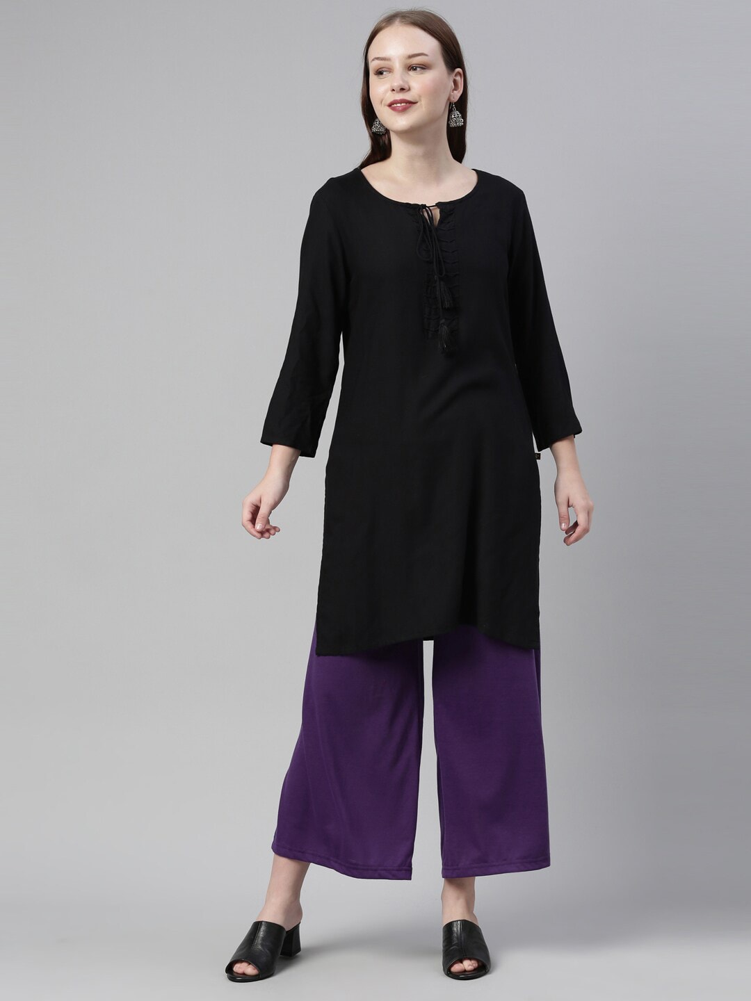 Souchii Violet Solid Wide Leg Palazzo - Distacart