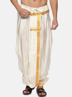 Thumbnail for Sethukrishna Men Cream-Coloured & Gold-Coloured Solid Art Silk Dhoti Pants - Distacart