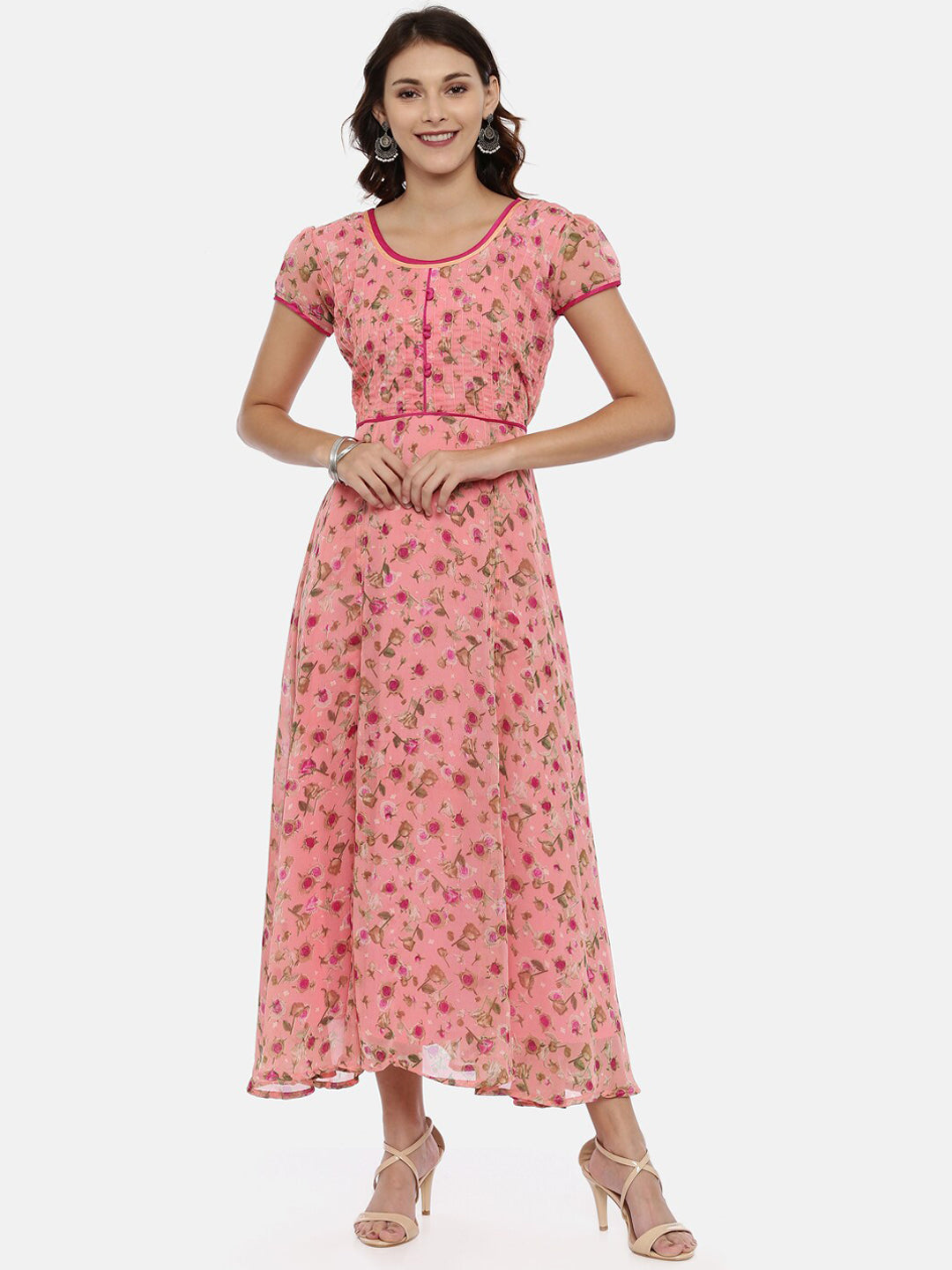 Souchii Women Pink Printed Fit And Flare Beautiful Dress - Distacart