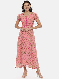 Thumbnail for Souchii Women Pink Printed Fit And Flare Beautiful Dress - Distacart