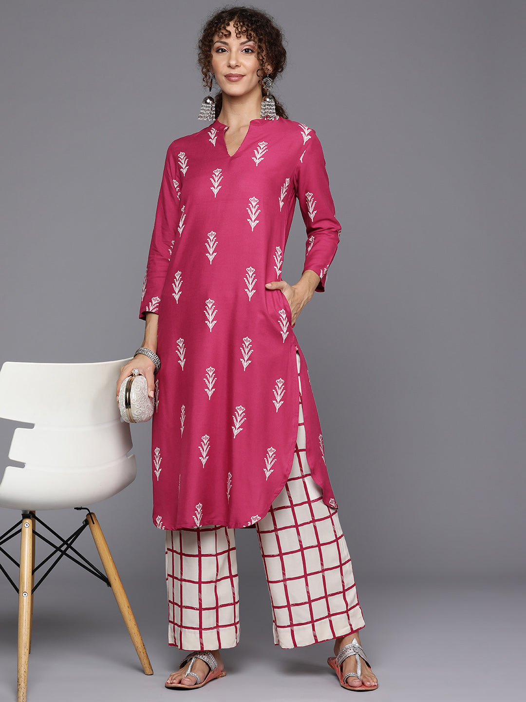 Biba Women Ethnic Motifs Printed Kurta with Palazzos - Distacart